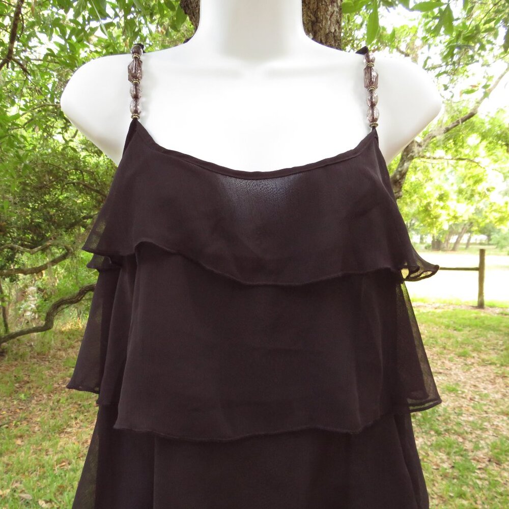 Lapis Beaded Semi sheer layered side zipper Womans Medium top